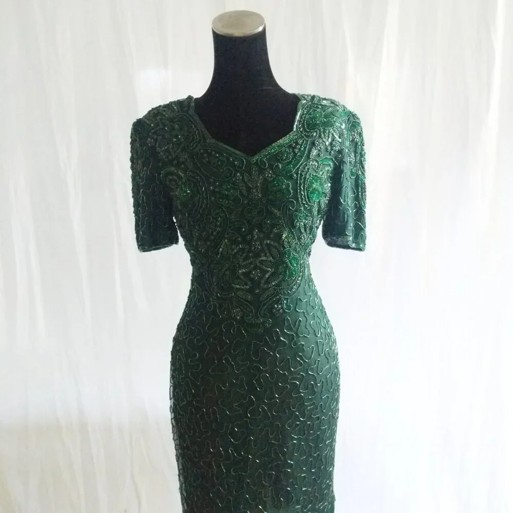 INCREDIBLE NOS 80's Green Sequin Stenay Cocktail Dress Size 6 - Picture 10 of 10